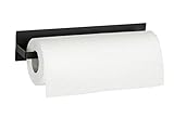 WENKO Portarrollos de papel absorbente magnético Ima, de metal con recubrimiento de polvo de color negro, fijación sin taladrar mediante imán o tira adhesiva incluida, 30 x 6,5 x 6 cm