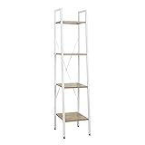 WOLTU Estanteria Librería Oficina Estante metálico de Madera y Acero, con 4 estantes Blanco + Roble Claro RGB9284whe