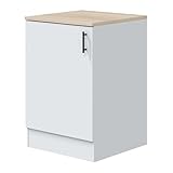 Módulo Bajo Kira de Cocina Estilo Moderno en Blanco Brillo y Roble Canadian con 1 Puerta Reversible y 1 Estante Ajustable 60x90x60 cm