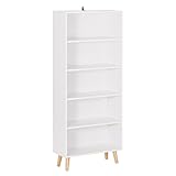 WOLTU Estanteria Libreria con 5 Compartimentos, Estanteria de Madera para Libros, Estanteria Biblioteca Blanca, Estantería de Almacenamiento para Salón, Dormitorio y Cocina, 60x24x144 cm, SK022ws