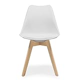 Homely - Silla de Comedor Day, Asiento de Polipropileno, Silla diseño nórdico, Patas Madera de Haya, Silla para Comedor, Dormitorio, Cocina, Color Blanco