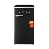 EVVO Nevera Pequeña Retro, 90 litros de Capacidad, Diseño Vintage, Bajo Consumo, Silenciosa, Control de Temperatura, Organizador de Espacios, Frigorífico Mini F25 Retro Color Negro