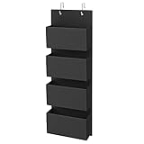 SONGMICS Organizador Colgante de Puerta con 4 Bolsillos, Bolsa Colgante de Puerta y Pared, para Dormitorio, Sala de Estar, Oficina, 12 x 33,5 x 100 cm, Negro RDH004B01