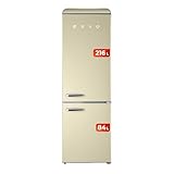 EVVO Frigorífico combi, Diseño Retro, Capacidad Frigorífico 216 L y Congelador 84 L, Libre de Gas CFC, Refrigeración Turbo Fan, Crisper Zone, Control manual inteligente (F55 Retro Color: Beige)