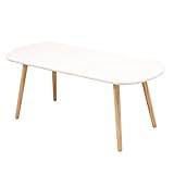 Willonin Mesa auxiliar ovalada, mesa de centro ovalada, 110 x 50 x 45 cm, mesa de centro con patas de madera maciza, combinación de mesa de salón, minimalismo blanco