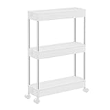SONGMICS Carro de Almacenamiento de 3 Niveles, Carrito con Ruedas, Carro de Cocina, Ahorro de Espacio, para Baño, Oficina, 14,4 x 42 x 60,6 cm, Blanco Nube KSC007W01