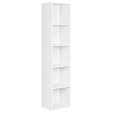 WOLTU Libreria Alta con 5 Cubos de Almacenamiento, Estanteria Columna para Exposición, Libreria Blanca para Oficina, Hogar y Estudio Juvenil, 30x24x132cm, SK003ws5