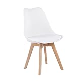 EGGREE 1x Sillas Sillas de Comedor Sillas Cocina Nórdico con Asiento Tapizado y Las piernas de Madera de Haya Maciza - Blanco