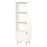 HOMCOM Estantería para Libros con 3 Estantes Abiertos y Cajón Librería Moderno para Almacenamiento Juguetes CDs Plantas 40x30x129,5 cm Blanco