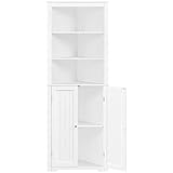 Yaheetech Mueble de Baño de Esquina Gabinete Triángulo163 x 60 x 43 cm con 3 Estantes de Madera Abiertos y 1 Armario de 3 Alturas Ajustables con Protección Antivuelco Gabinete Blanco