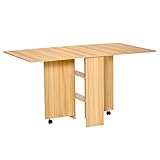 HOMCOM Mesa de Comedor Plegable con Ruedas Mesa de Cocina Extensible para Espacio Pequeño con 2 Alas Abatibles y Estantes 140x80x74 cm Madera Natural