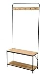 TIENDA EURASIA® Perchero de Pie con 2 Estantes - Burro para Ropa Diseño Vintage - Estructura Metalica y Baldas de Madera (Perchero con Ganchos - 80 x 30 x 170 cm)