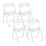 Baroni Home Silla Plegable con Estructura de Acero y PVC, Asiento Plegable Que Ahorra Espacio con Pies y Asa, para Viaje, Cocina, Salón, Dormitorio, 74x43x49 cm, 4 Unidades, Blanco