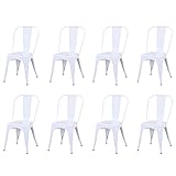GrandCA HOME Juego de 8 sillas de Comedor de Metal apilables, sillas de jardín de Estilo Vintage Industrial, adecuadas para Uso en Interiores y Exteriores, Color Blanco