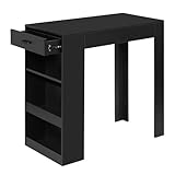 WOLTU Mesa Bar Alta, Mesa Cocina con Estantería Lateral de 1 Cajon, 1 Botellero y 2 Estantes, Mesa Auxiliar Alta y Extrecha para Comedor, Salón y Estudio, 100x50x100 cm, Negro