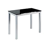 MOMMAHOME® Mesa de Cocina o salón Extensible Moderna, CALCUTA, Color Negro/Plata - Material Cristal Templado/Metal 100/140 x 60 x 76 cm