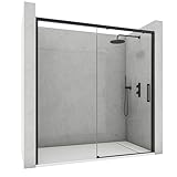 NEBADOON | Mamparas de Ducha - 1 Puerta Corredera + 1 Fijo - Mampara de Ducha Corredera - Perfilería Negra Mate - 99 a 103 cm (Ancho Adaptable 4 cm) x 195 cm (Alto) - Posición Puerta Derecha