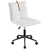 Yaheetech Silla Oficina Ergonómica, Altura Ajustable, Silla Escritorio de Piel Sintética, Silla Blanca sin Reposabrazos para Estudio y Dormitorio, Blanco