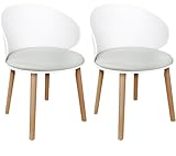 LEWE Pack de 2 Sillas de Comedor, Silla de Conferencia, Respaldo Curvado, Asiento Tapizado con Vellón Holandés, Silla con Reposabrazos, Respaldo Impermeable, Sillas de Cocina, Madera - [Blanco]