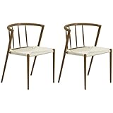 HOMCOM Pack de 2 Sillas de Comedor con Asiento de Cuerda de Papel Sillas de Cocina Apilables Estilo Moderno Carga 120 kg 51x51x71 cm Roble y Crema