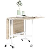 HOMCOM Mesa Plegable de Comedor para 4-6 Personas Mesa de Comedor Plegable con Ruedas y Alas Abatibles Mesa Abatible para Cocina Salón 120x80x73 cm Roble