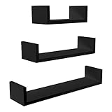 Meerveil Estante de Pared Set de 3 estantes de Pared estantería en Forma de U para Colgar Objetos de Pared Cubo 60/45/30 cm Carga máxima 15 kg Negro