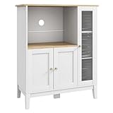 HOMCOM Mueble Auxiliar de Cocina Moderno Mueble para Microondas Aparador de Cocina con Estantes 3 Puertas Compartimiento Abierto y Sistema Anti-vuelco para Comedor 80x35x97 cm Blanco