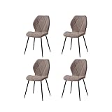 GrandCA HOME Juego de 4 Sillas de Comedor, Sillas de Comedor Tapizadas, Sillas de Cocina Nórdicas, Sillas Acolchadas con Patas de Metal, Cojines de Tela de Rombos,Marrón-R