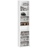 HOMCOM Estantería para CDs y DVDs Soportes para CD Estrechos con 9 Compartimentos Estantes Ajustables para Salón Oficina 33x24x140 cm Blanco