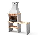 MOVELAR - Barbacoa de Obra Prefabricada de Leña y Carbón Modelo Alcoa Plus XL 1 Side Stand (Gris, Naranja - 86,5 x 58 x 225 cm) REF: M00334 - Cocina de Exterior para Jardín y Terraza