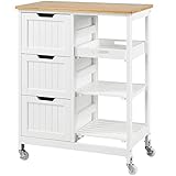 Yaheetech Carro de Cocina 4 Ruedas Carro de Almacenamiento con 3 Cajones y 3 Estantes Carrito de Servicio de Madera Blanco 67 x 37 x 84,5 cm