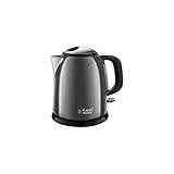 Russell Hobbs Hervidor de Agua Eléctrico Colours Plus -1 litro, Hervidor Pequeño, 2400 W, Filtro Extraíble, Zona de Ebullición Rápida, Base de 360°, Indicador Nivel de Agua, Inox., Gris - 24993-70