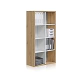 Estantería Vertical o Horizontal de 8 Huecos, Librería, Sistema de Almacenaje, Modelo Noa, Acabado en Color Roble Nodi y Blanco Artik, Medidas: 71,5 cm (Largo) x 137 cm (Alto) x 33 cm (Fondo)