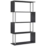 Librería Estantería Moderna Tipo Estante de Pared Muebles de Decoración de Oficina para Libros - Color Negro - MFC PVC - 80x30x145 cm