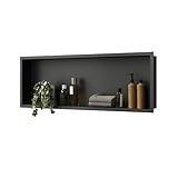 SUNXURY Nicho de pared de acero inoxidable, 90 x 30 cm, nicho de ducha empotrado, estante individual, nicho de pared para almacenamiento de baño, color negro mate (se puede montar horizontal o