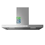 Cecotec Campana Extractora 90cm Tipo T Bolero Flux TT 908000 Slim Glass White A++. 210W, Succión 800m³/h, 3 Niveles de Potencia, Display Táctil, Filtro de Carbono Ø176, Control de Movimiento