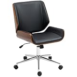 Vinsetto Silla de Escritorio Giratoria Silla de Oficina de PU con Altura Ajustable Función de Inclinación y Ruedas para Salón Dormitorio Estudio Carga 120 kg 51x65,5x82-92 cm Negro