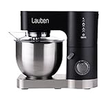 Lauben Robot de cocina 1200BC con motor de cobre y caja de cambios de metal de 1200 W, mezclador de vidrio templado, gran capacidad de 5,5 L, amasador, máquina de masa, negro
