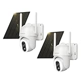 SEHMUA 2K Cámara Vigilancia WiFi Exterior Solar con Batería, 2Piezas 360° Cámara de Vigilancia Domicilio Exterior Sin Cables, Visión Nocturna en Color, Audio Bidireccional, Detección PIR, Cloud