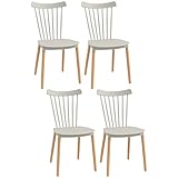 HOMCOM Juego de 4 Sillas de Comedor Estilo Nórdico Sillas de Cocina con Respaldo Alto Asiento de Polipropileno y Patas de Madera de Haya Carga 120 kg 48x52,5x83 cm Gris