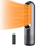 Ventilador calefactor sin aspas,refrigeración y calefacción,ventilador calefactor de torre oscilante de 80° sin aspas,ventilador silencioso,3 calefacciones/8 velocidades/temporizador 8H/pantalla LED