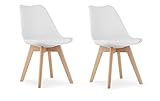 NMK HOME Sillas Comedor Pack 2 - Blanca Sillas de Cocina - Patas de Silla en Madera de Haya - Piel Sintética Aterciopelada