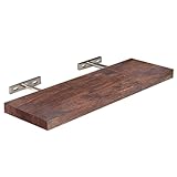 SolidRobust Estantería de Pared de Madera Maciza – Balda Flotante Resistente Marron Oscuro–Estante Repisa Decorativa para Baños, Cocina o Salón(Paulownia Marron Oscuro,15 * 60 * 2.5)