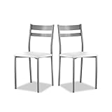 ASTIMESA Dos Sillas de Cocina Aluminio Asiento Blanco con Respaldo Franjas