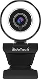 JideTech 30FPS - Cámara Web 2K con luz de Anillo, USB Webcam HD con micrófono y trípode, cámara de Streaming Plug & Play para PC, Ordenador, portátil, Mac, Escritorio