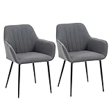 HOMCOM Pack de 2 Sillas de Comedor Sillas Decorativas Tapizadas en Lino Sillas de Cocina con Respaldo Reposabrazos y Patas de Metal para Salón 59,5x56,5x81 cm Gris Oscuro