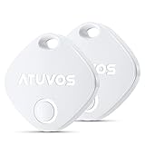 ATUVOS Air Tag Smart Tracker 2 Pack Blanco, Buscador de Objetos Bluetooth Funciona con Buscar Apple (Sólo iOS, Android no Compatible), Localizador para Llaves, Carteras, Equipaje, Batería Reemplazable