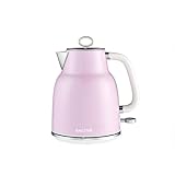 Salter Hervidor Retro 1.7 L – Ebullición Rápida de 3KW, Base de 360°, Filtro Antical Desmontable, Ventana de Nivel de Agua, Luz Indicadora, Sensor Antisequía y Apagado Automático, Rosa, EK5737PNKVDE