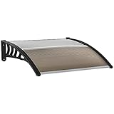 Outsunny Tejadillo de Protección 103x96,5x27 cm Marquesina Exterior para Puertas y Ventanas contra Sol y Lluvia con Soporte Aleación de Aluminio Policarbonato Marrón Translúcido