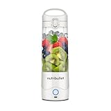 NutriBullet Portable, Batidora personal Portatil y ligera, Batidora eléctrica, Batidora para hacer Smoothies, Batidora multifuncional, vasos de 475ml, Cargador USB-C, blanco, NBP003W